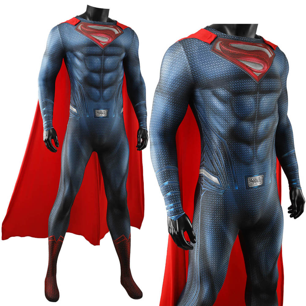 Justice League Superman Cosplay Costume Halloween Superhero Blue Suit With Cloak for Men Kids Takerlama