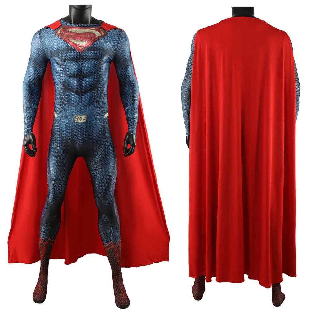 Justice League Superman Cosplay Costume Halloween Superhero Blue Suit With Cloak for Men Kids Takerlama