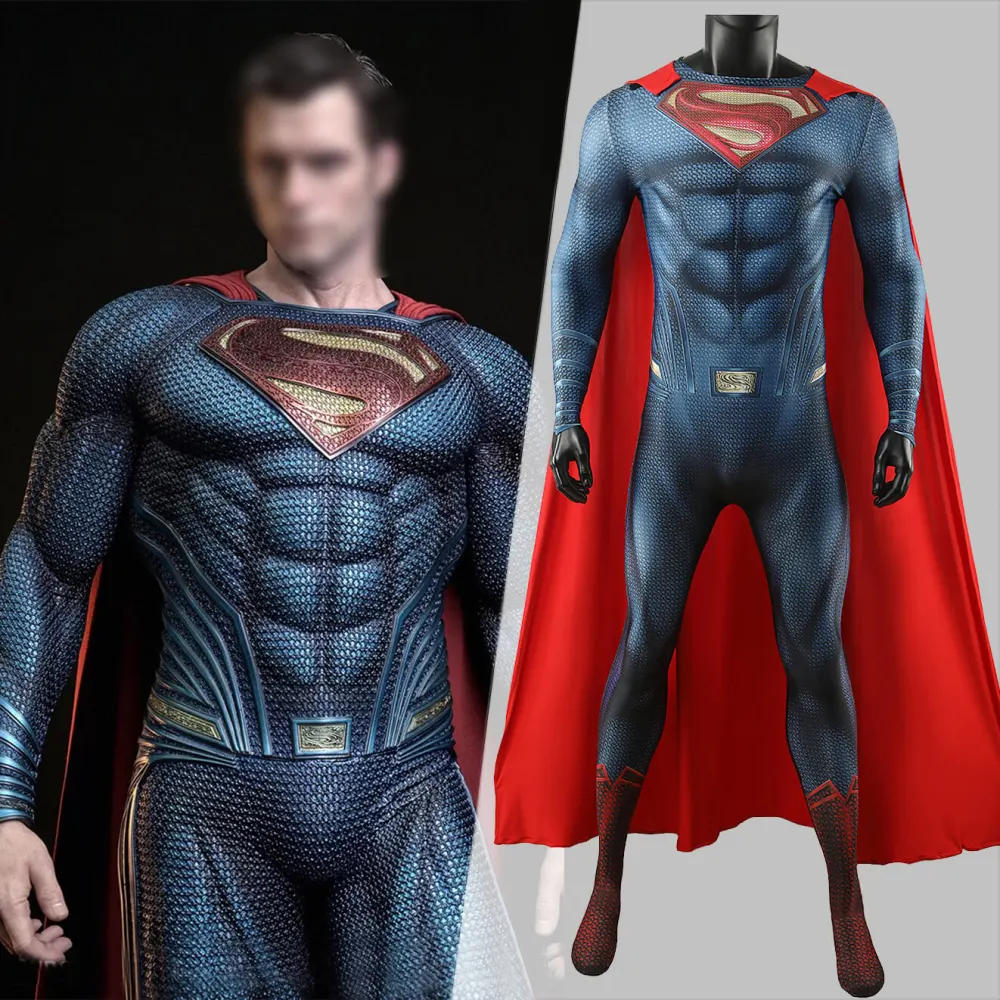 Justice League Superman Cosplay Costume Halloween Superhero Blue Suit
