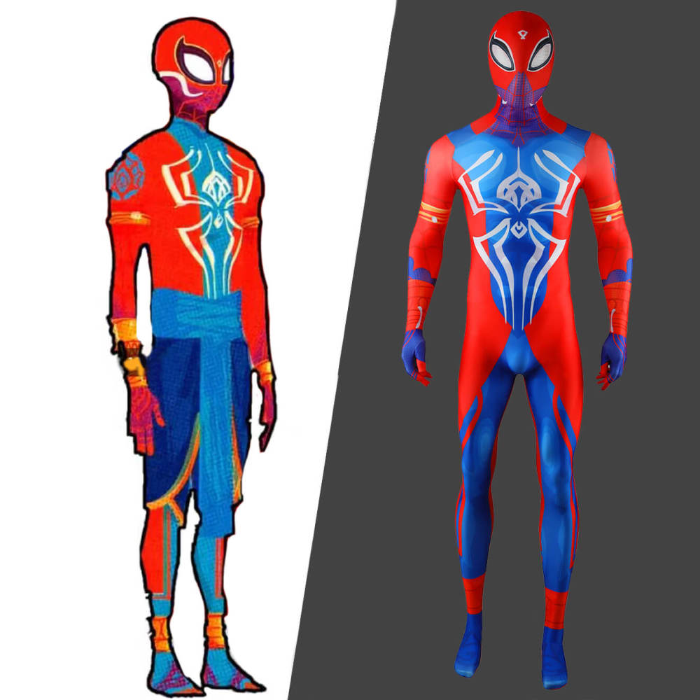 Indian Spider-Man Pavitr Prabhakar Cosplay Costume Halloween Superhero 3D Printed Jumpsuit With Mask Takerlama