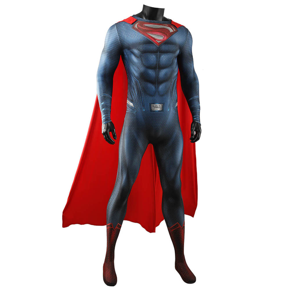 Justice League Superman Cosplay Costume Halloween Superhero Blue Suit With Cloak for Men Kids Takerlama