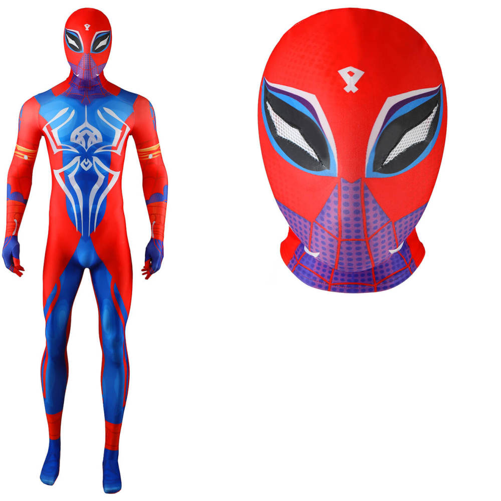 Indian Spider-Man Pavitr Prabhakar Cosplay Costume Halloween Superhero 3D Printed Jumpsuit With Mask Takerlama