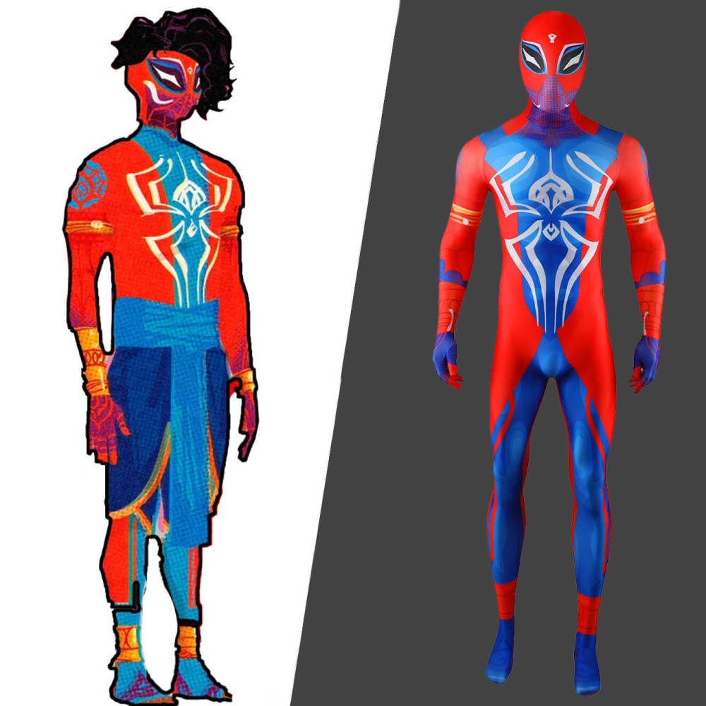 Indian Spider-Man Pavitr Prabhakar Cosplay Costume Halloween Superhero 3D Printed Jumpsuit With Mask Takerlama