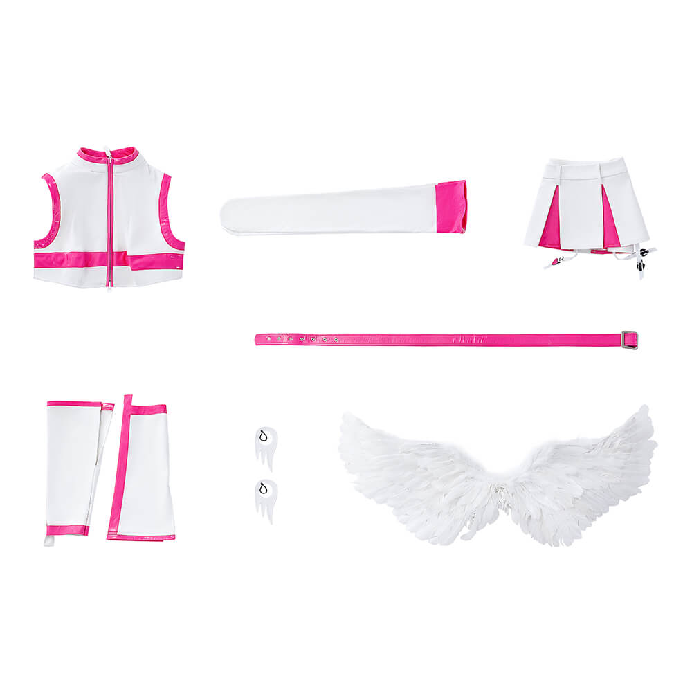 2.5 Dimensional Seduction Amano Women White Pink Dress Set Cosplay Costume