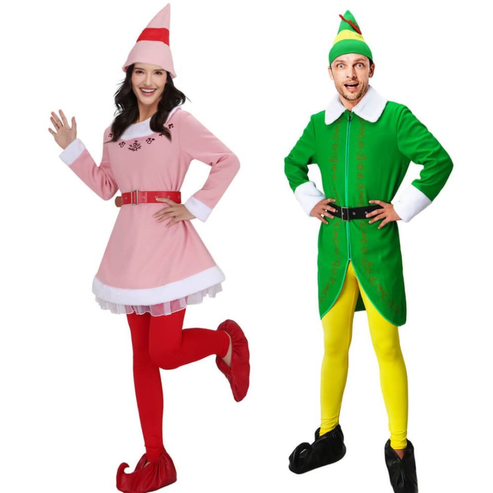 Christmas Buddy Couple Elf Cosplay Costume Elf Jovie‘s Pink Fancy Dress Buddy the Elf Green Outfit Takerlama