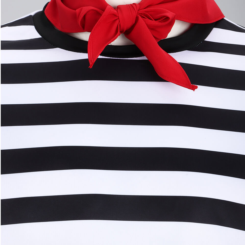 Men's French Mime Costume Mime Artist Silent Actor Clown Striped Halloween Outfits In Stock-Takerlama