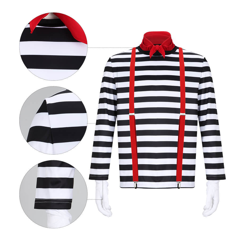 Men's French Mime Costume Mime Artist Silent Actor Clown Striped Halloween Outfits In Stock-Takerlama
