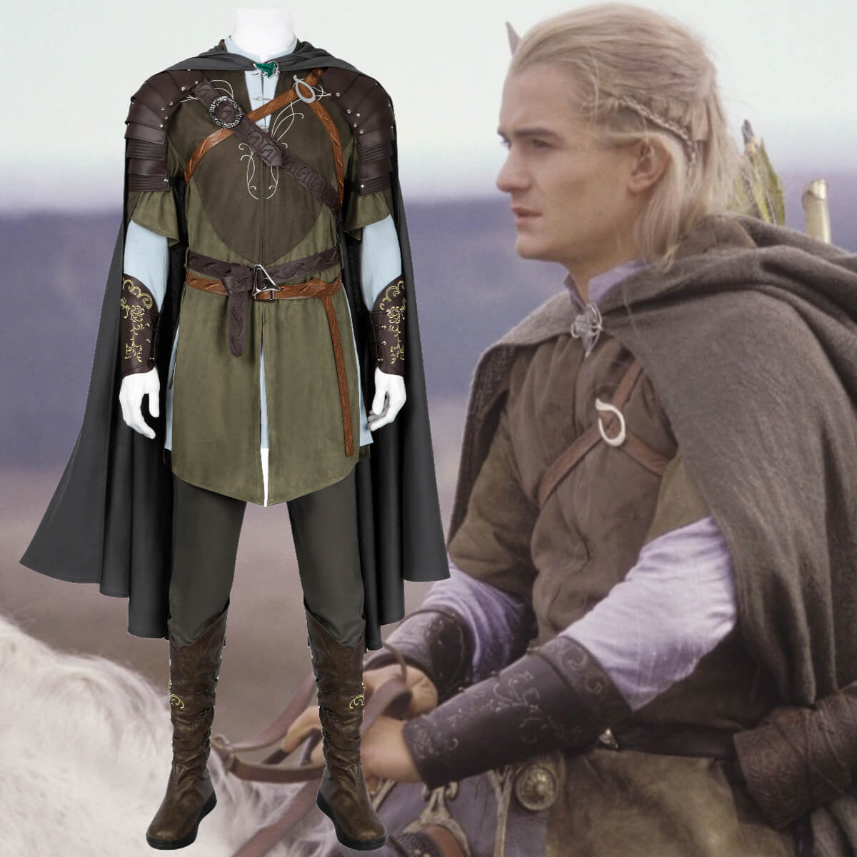 Legolas The Lord of the Rings Cosplay Costume Caped Medieval Warrior Halloween Outfit Men Takerlama