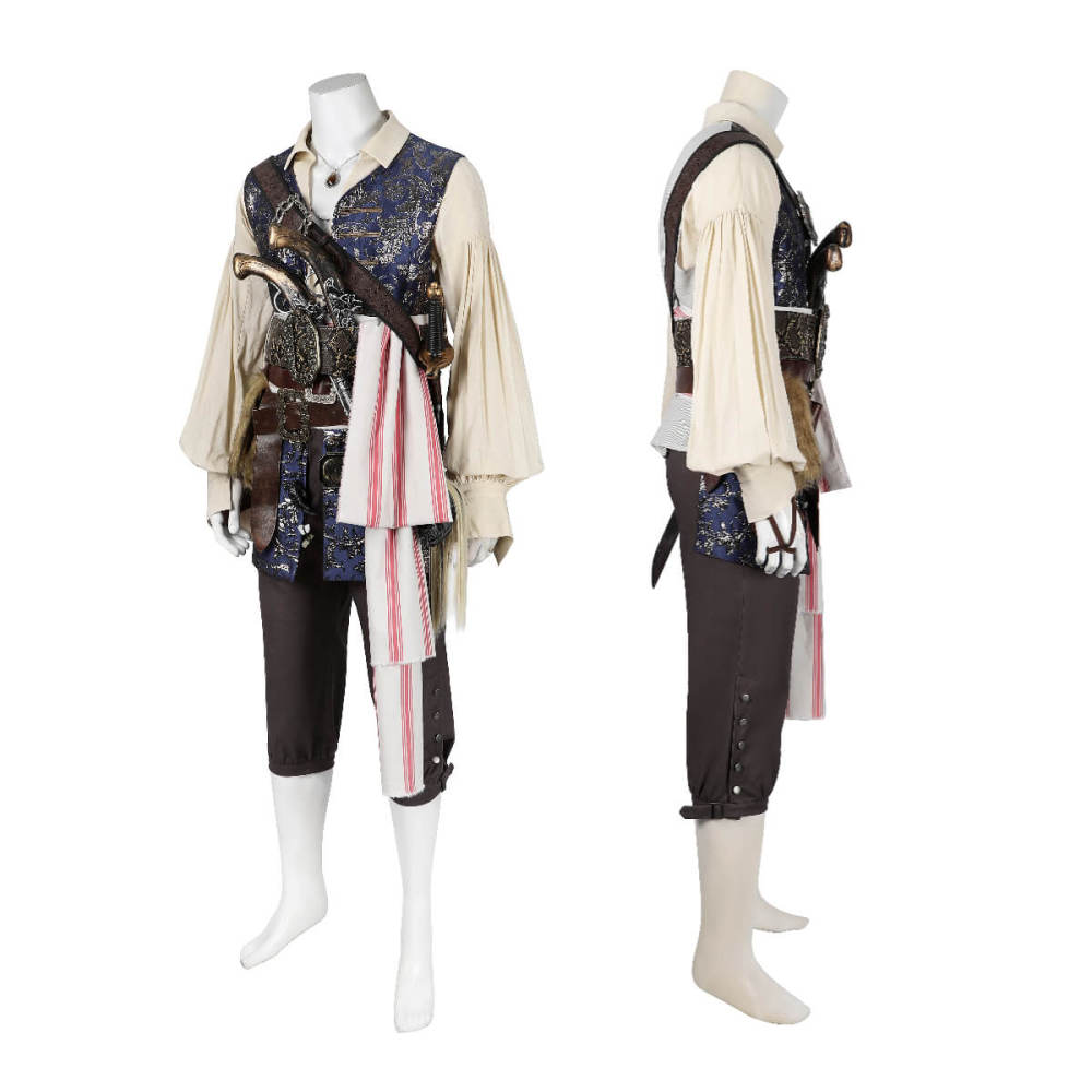 Captain Jack Sparrow Pirates of the Caribbean Halloween Cosplay Costume with Hat Wig Top Level Takerlama