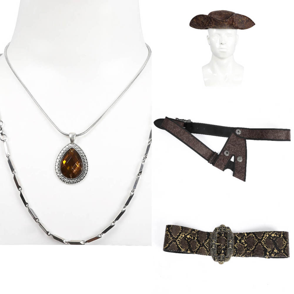 Captain Jack Sparrow Pirates of the Caribbean Halloween Cosplay Costume with Hat Wig Top Level In Stock Takerlama