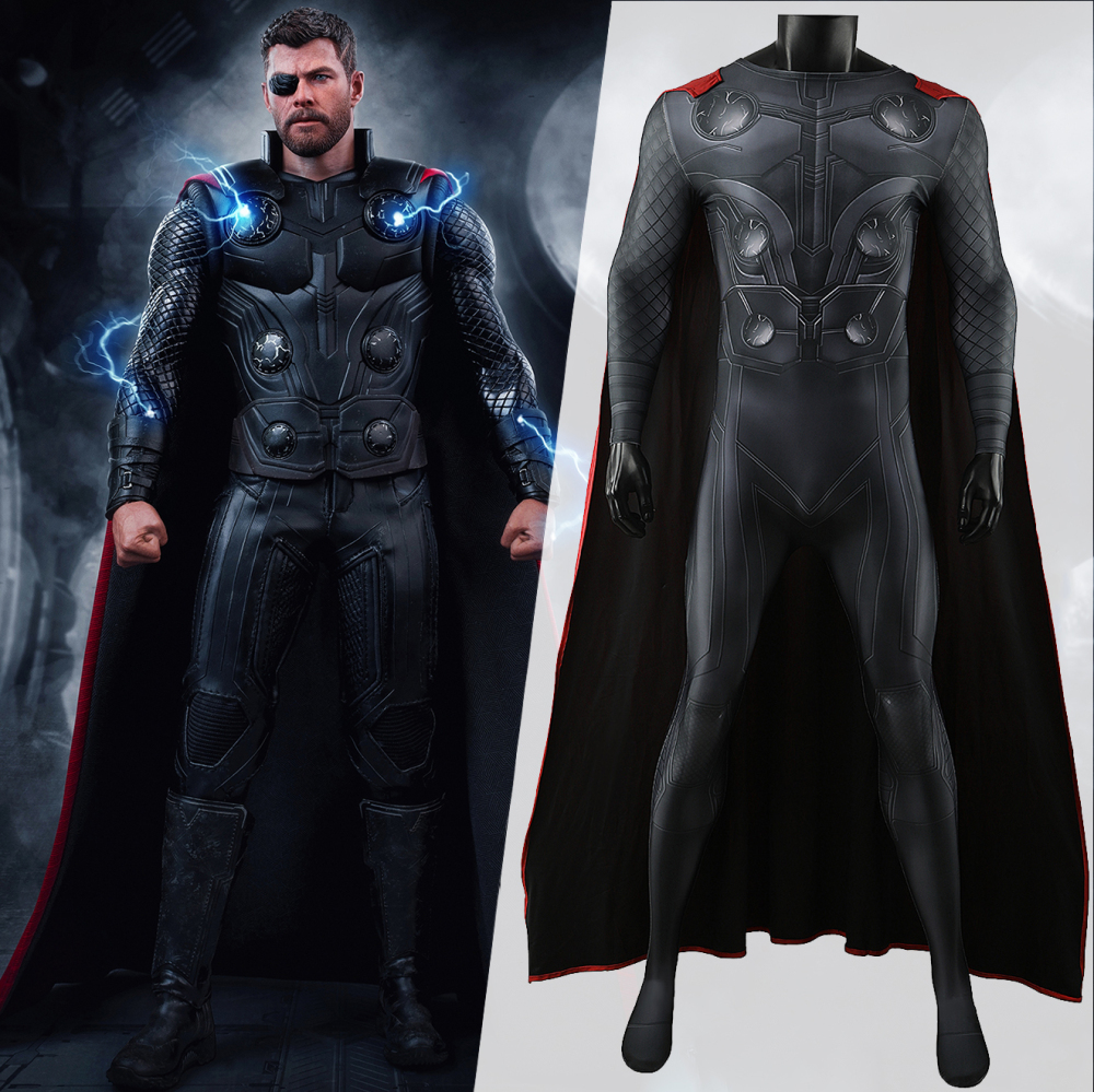 Avengers Infinity War Thor Hallowen Cosplay Costume for Men Kids 3D Printing Bodysuit Cloak Takerlama