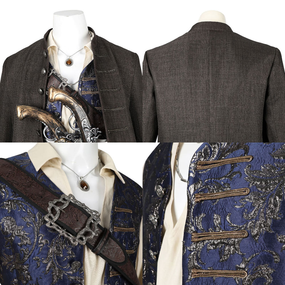 Captain Jack Sparrow Pirates of the Caribbean Halloween Cosplay Costume with Hat Wig Top Level Takerlama