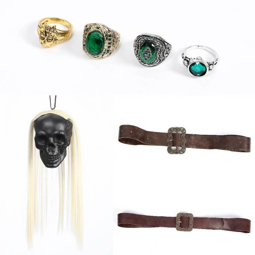 Captain Jack Sparrow Pirates of the Caribbean Halloween Cosplay Costume with Hat Wig Top Level Takerlama