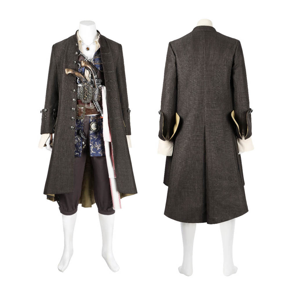 Captain Jack Sparrow Pirates of the Caribbean Halloween Cosplay Costume with Hat Wig Top Level Takerlama