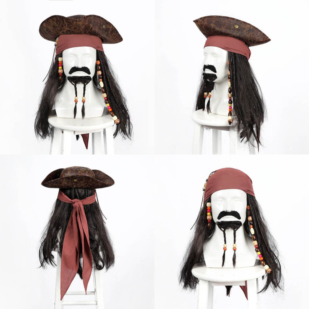Captain Jack Sparrow Pirates of the Caribbean Halloween Cosplay Costume with Hat Wig Top Level Takerlama