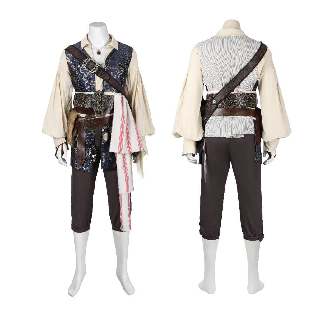 Captain Jack Sparrow Pirates of the Caribbean Halloween Cosplay Costume with Hat Wig Top Level Takerlama