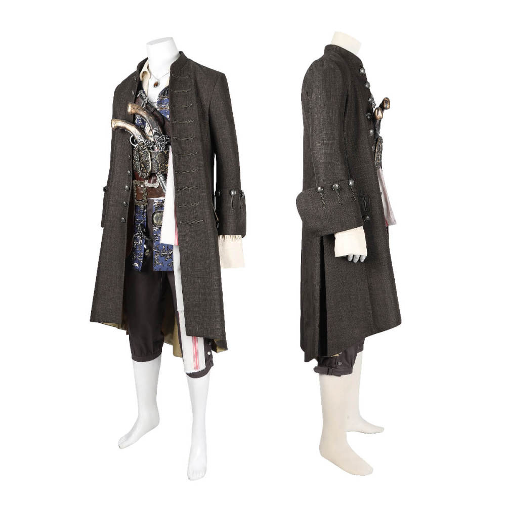 Captain Jack Sparrow Pirates of the Caribbean Halloween Cosplay Costume with Hat Wig Top Level Takerlama