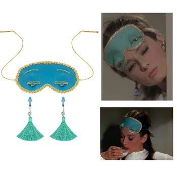 Movie Breakfast at Tiffany's Holly Golightly Eye Patch Earplugs With Tassels Audrey Style Sleep Mask In Stock Takerlama