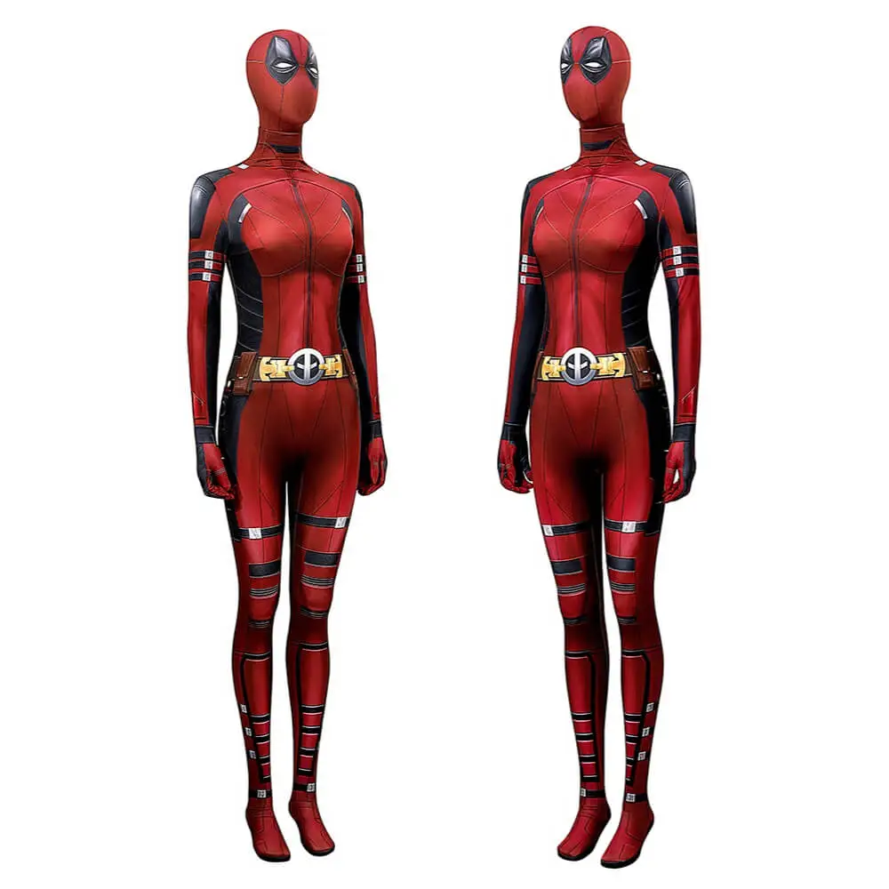 Lady Deadpool Cosplay Costume Female Deadpool & Wolverine 3 Superhero Halloween Jumpsuit Mask Takerlama,Female / Xs