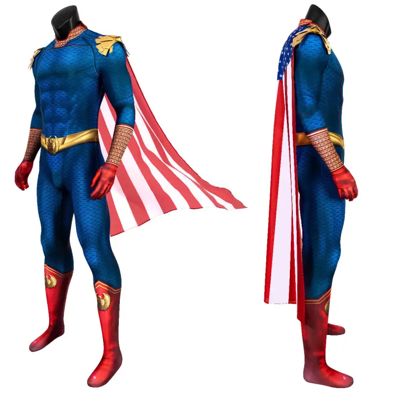 The Boys Homelander John Cosplay Costume Halloween Superhero Jumpsuit with Cloak Takerlama