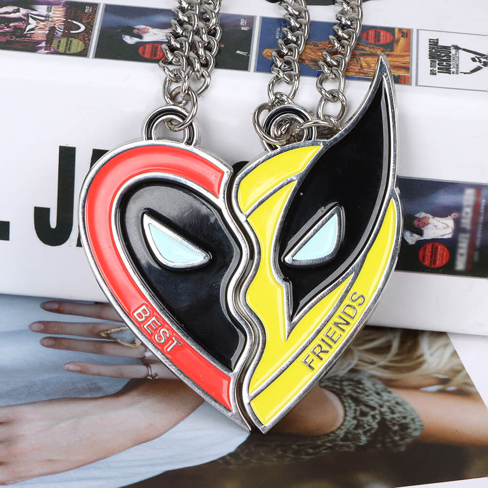 Deadpool 2 Wolverine Best Friends Necklace 2pcs/set Alloy Heart-shaped Pendants Marvel Superhero Props Gifts Takerlama