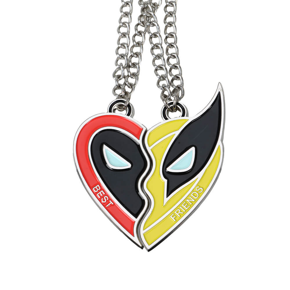 Deadpool 2 Wolverine Best Friends Necklace 2pcs/set Alloy Heart-shaped Pendants Marvel Superhero Props Gifts Takerlama