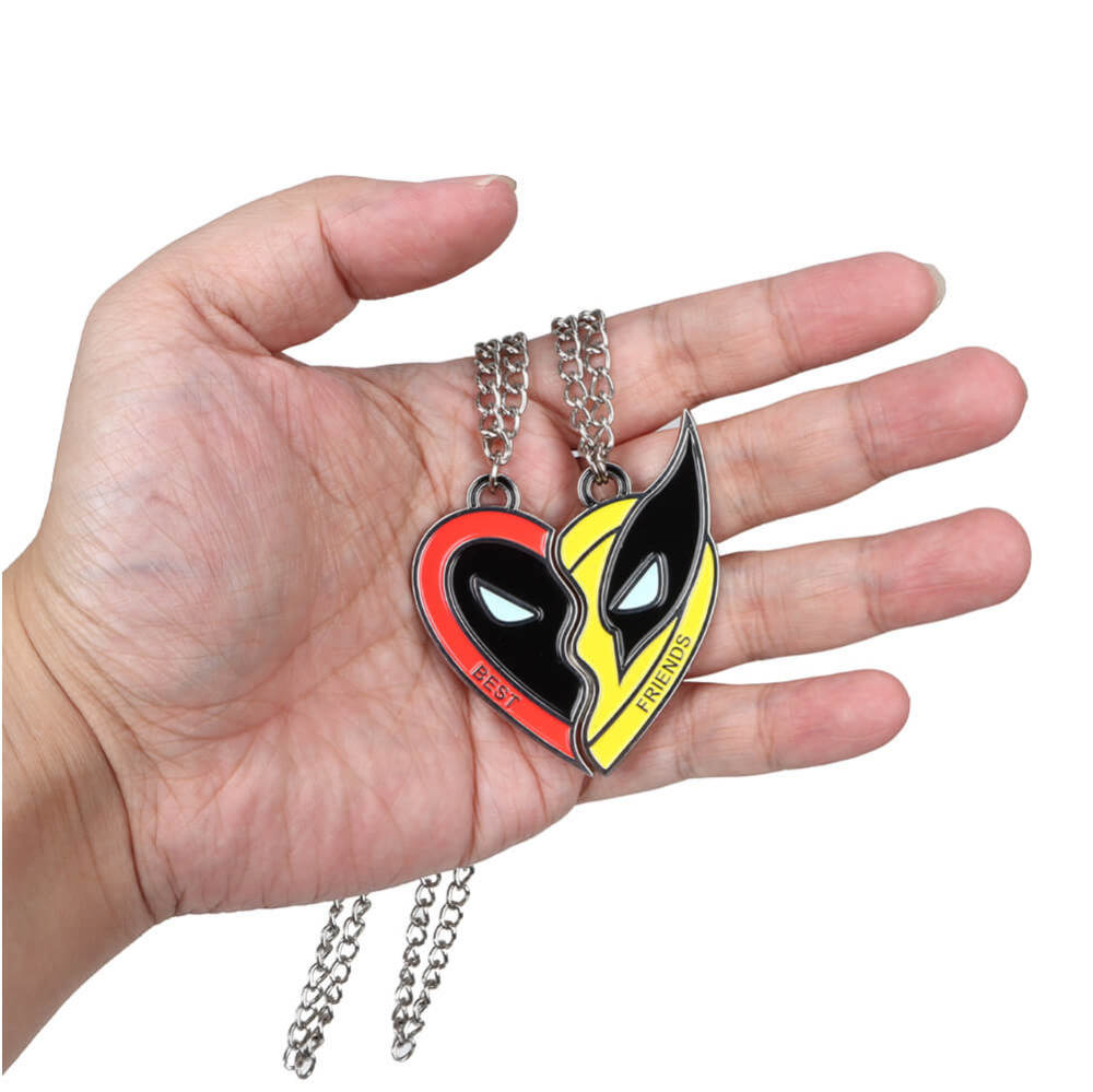 Deadpool 2 Wolverine Best Friends Necklace 2pcs/set Alloy Heart-shaped Pendants Marvel Superhero Props Gifts Takerlama