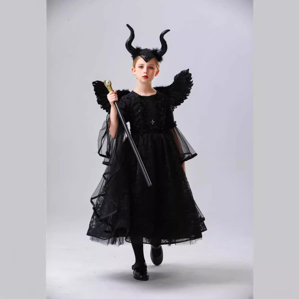 Disney Maleficent Costume For Kids Mistress of Evil Black Witch Angelina Jolie Cosplay Fancy Dress Hat Child Girls Gifts Takerlama
