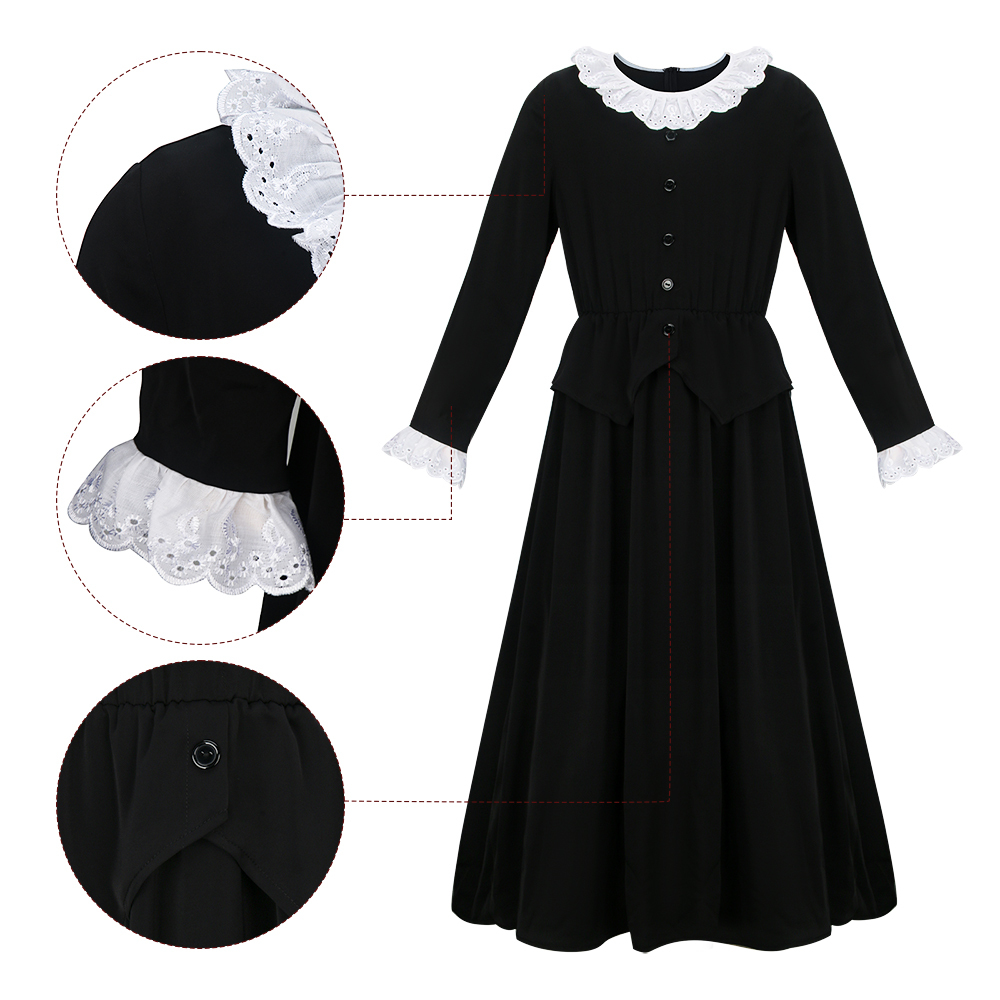 Takerlama Harriet Tubman Dress Kids Girl Costume Ruffled Doll Collars Black Slave Button Outfit Halloween Cosplay Suit