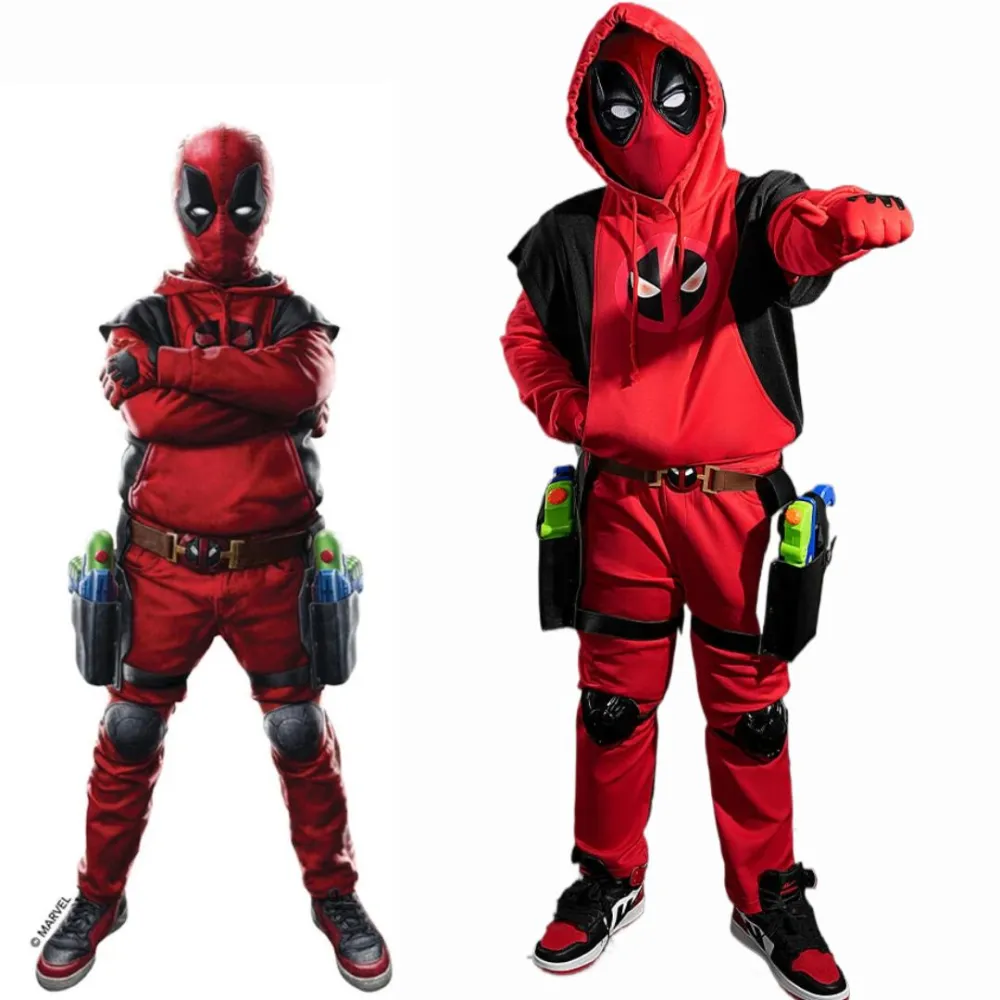Kidpool Halloween Cosplay Costume Children Deadpool and Wolverine Hoodie Suit Superhero Theme Party Gifts Mask (110 140 150 in Stock)Takerlama,Fu, image size:1000x1000