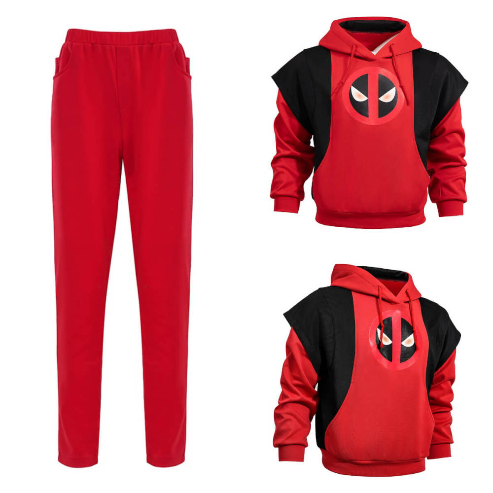 Adult Kidpool Halloween Cosplay Costume Deadpool And Wolverine Hoodie Mask Suit ShoesTakerlama