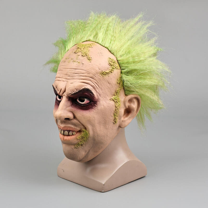 BeetleJuice Halloween Mask Wig Men's Betelgeuse Masquerade Cosplay Props Latex -Takerlama