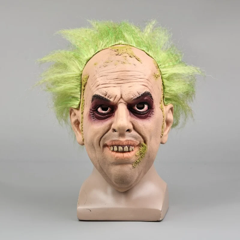 BeetleJuice Halloween Mask Wig Men's Betelgeuse Masquerade Cosplay Props Latex -Takerlama