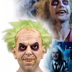 BeetleJuice Halloween Mask Wig Men's Betelgeuse Masquerade Cosplay Props Latex -Takerlama