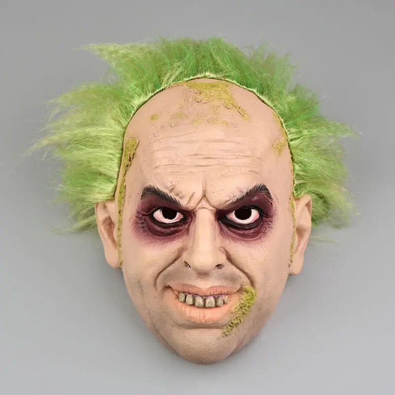 BeetleJuice Halloween Mask Wig Men's Betelgeuse Masquerade Cosplay Props Latex -Takerlama