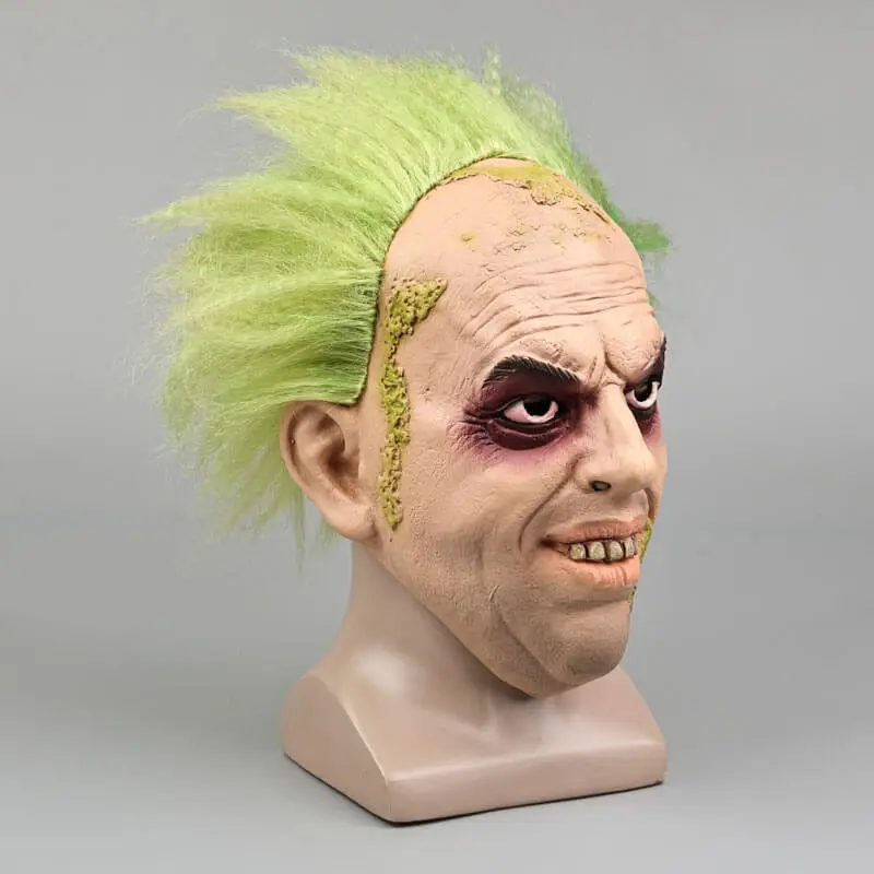 BeetleJuice Halloween Mask Wig Men's Betelgeuse Masquerade Cosplay Props Latex -Takerlama