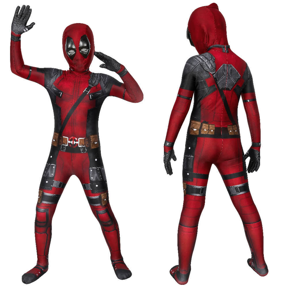 Children Deadpool Kidspool Cosplay Costume Jumpsuit Mask Deadpool & Wolverine Wade Wilson Halloween Party Apparel Gifts Takerlama