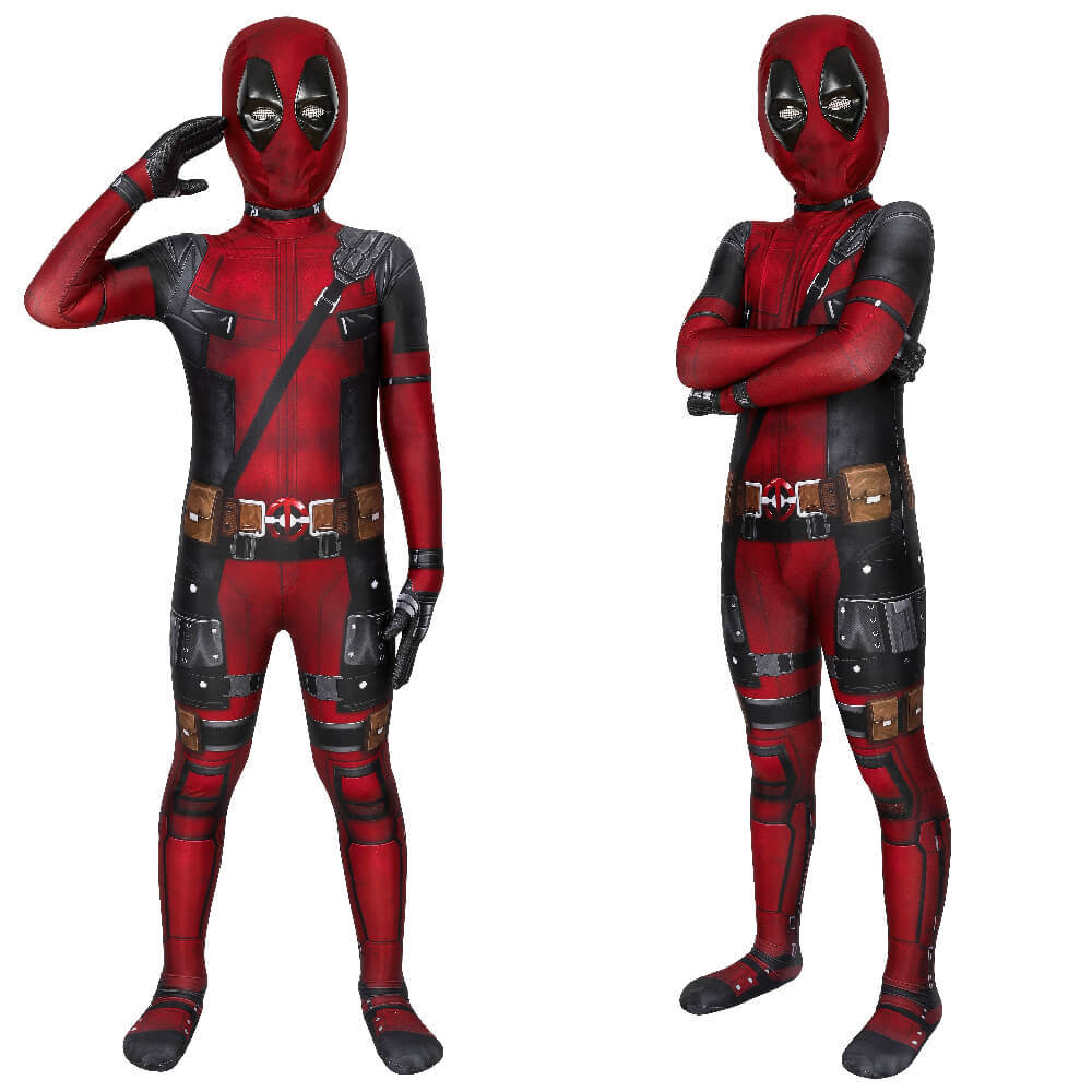 Children Deadpool Kidspool Cosplay Costume Jumpsuit Mask Deadpool & Wolverine Wade Wilson Halloween Party Apparel Gifts Takerlama