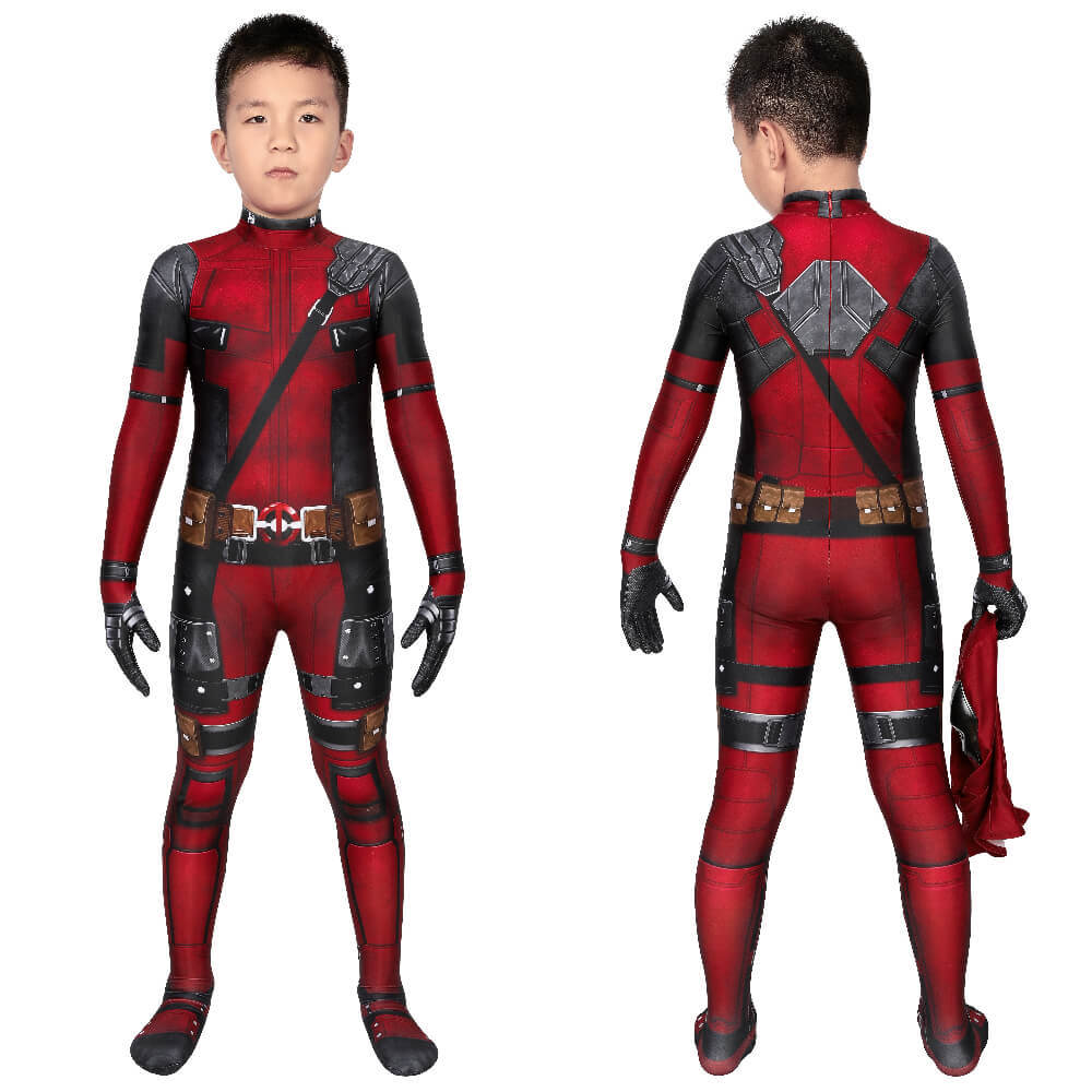 Children Deadpool Kidspool Cosplay Costume Jumpsuit Mask Deadpool & Wolverine Wade Wilson Halloween Party Apparel Gifts Takerlama
