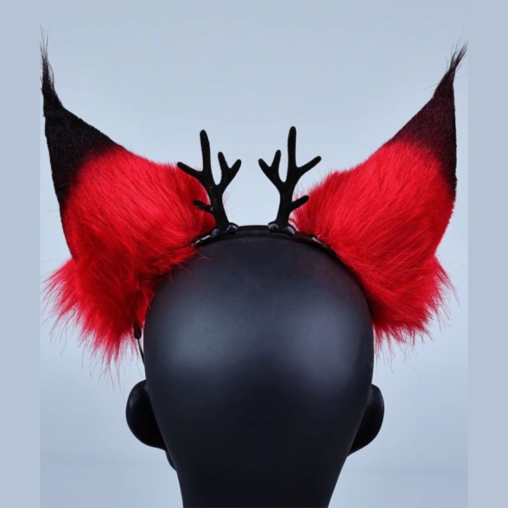 Hazbin Hotel Alastor Cosplay Headwear Red The Radio Demon Wolf Fox Ears Takerlama