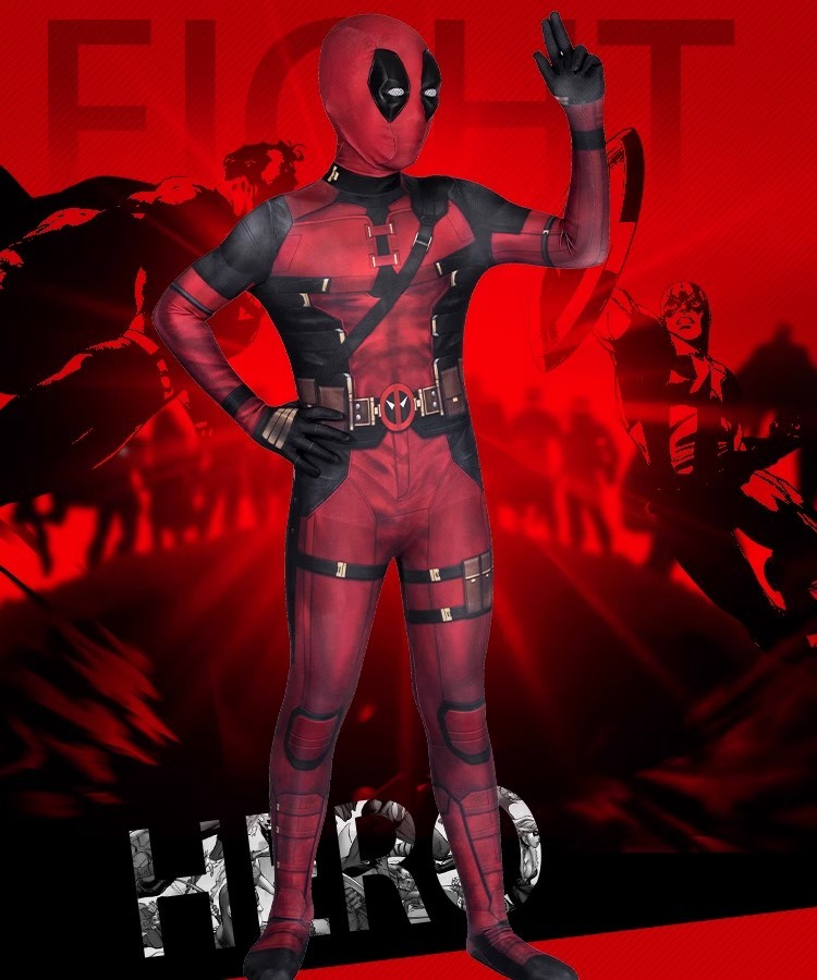 L In Stock Children Deadpool Kidspool Cosplay Costume Jumpsuit Mask Deadpool & Wolverine Wade Wilson Halloween Party Apparel Gifts Takerlama