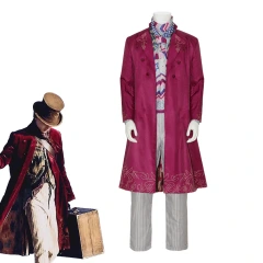 Willy Wonka Cosplay Costume Wonka 2023 Timothee Chalamet Red Overcoat Adults Kids Takerlama