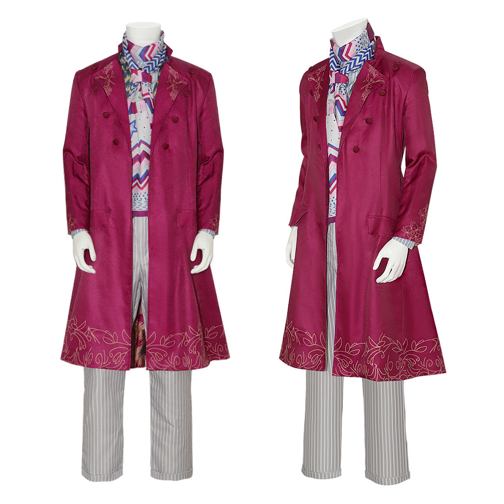 Willy Wonka Cosplay Costume Wonka 2023 Timothee Chalamet Red Overcoat Adults Kids Takerlama