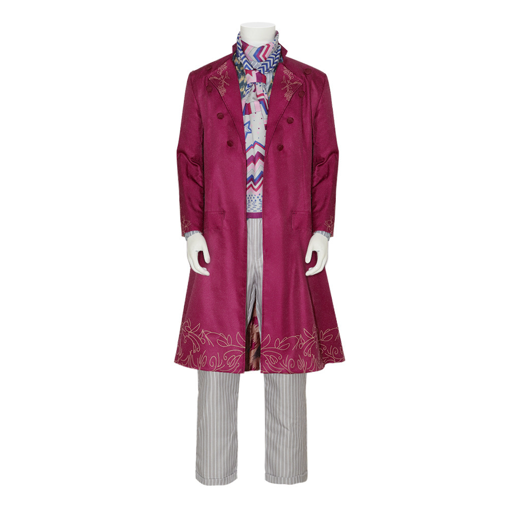 Willy Wonka Cosplay Costume Wonka 2023 Timothee Chalamet Red Overcoat Adults Kids Takerlama