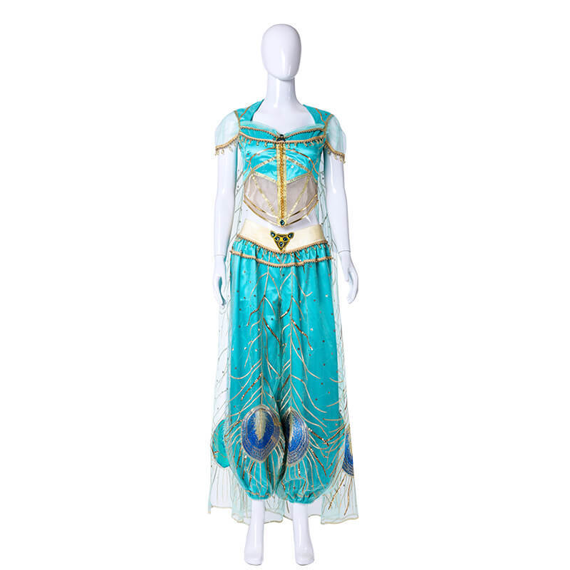 Aladdin Princess Jasmine Cosplay Costume Adult Kids Blue Fancy Dress Magic Lamp Takerlama
