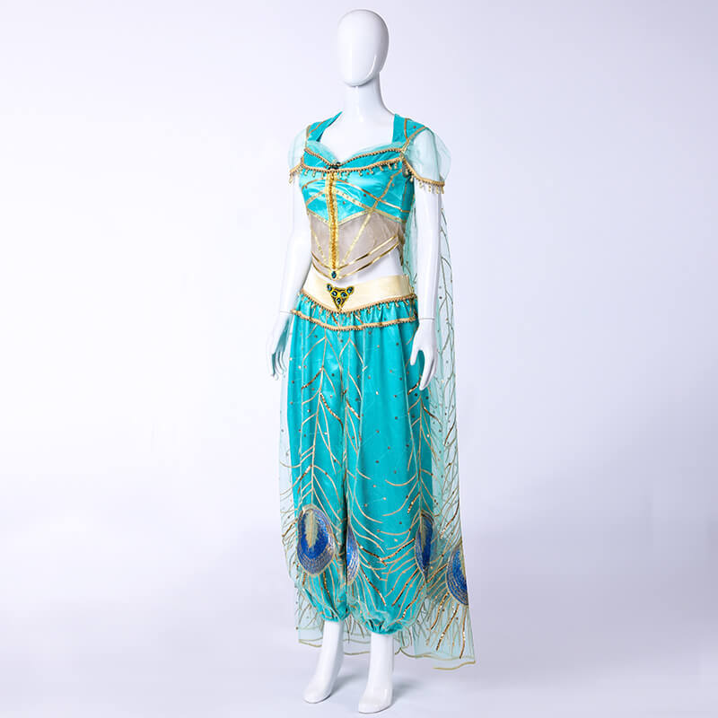 Aladdin Princess Jasmine Cosplay Costume Adult Kids Blue Fancy Dress Magic Lamp Takerlama