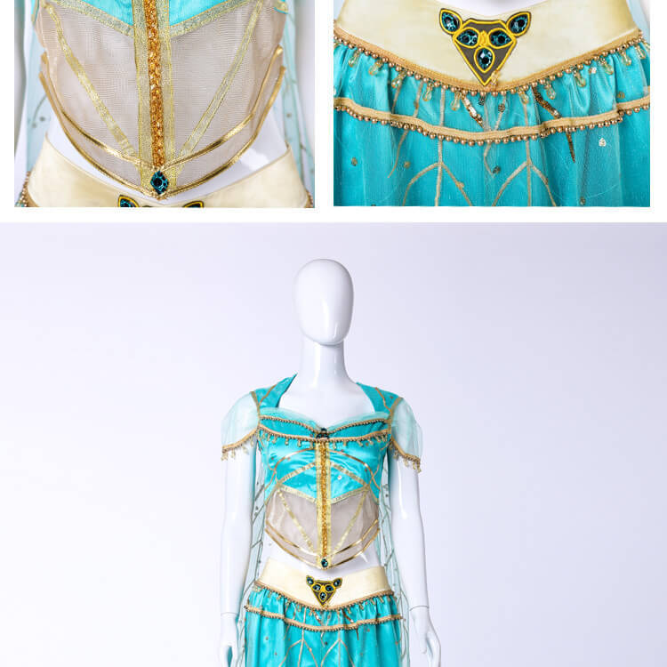Aladdin Princess Jasmine Cosplay Costume Adult Kids Blue Fancy Dress Magic Lamp Takerlama