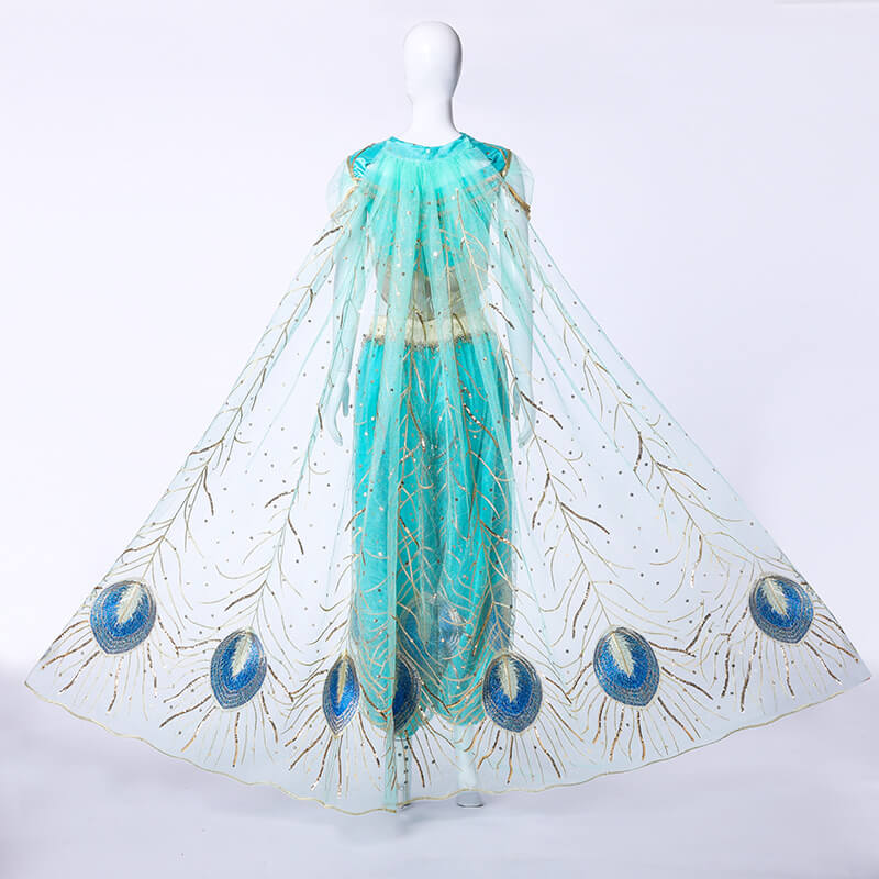 Kids Disney Aladdin Princess Jasmine Adult Cosplay Costume Adult Women Blue  Dress Veil Movie Replica-Takerlama