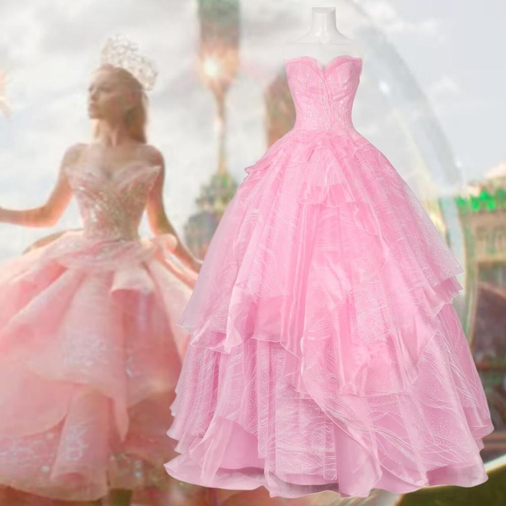 Wicked 2024 Glinda Cosplay Costume Glynda Upland Dress Pink Takerlama