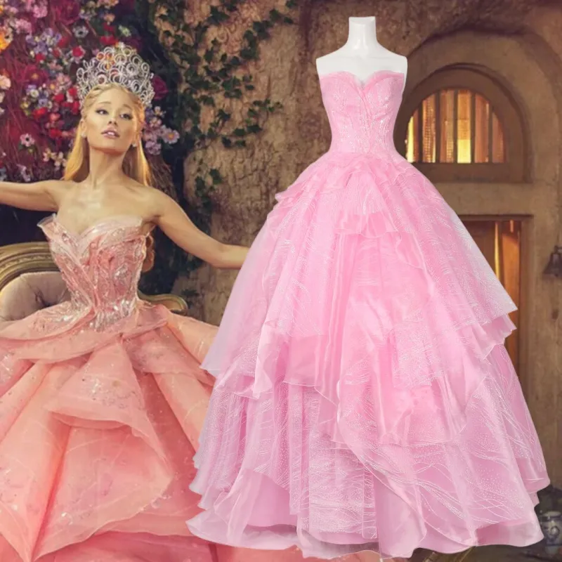 Movie Wicked 2024 Glinda Glynda Upland Dress Cosplay Costume Pink 